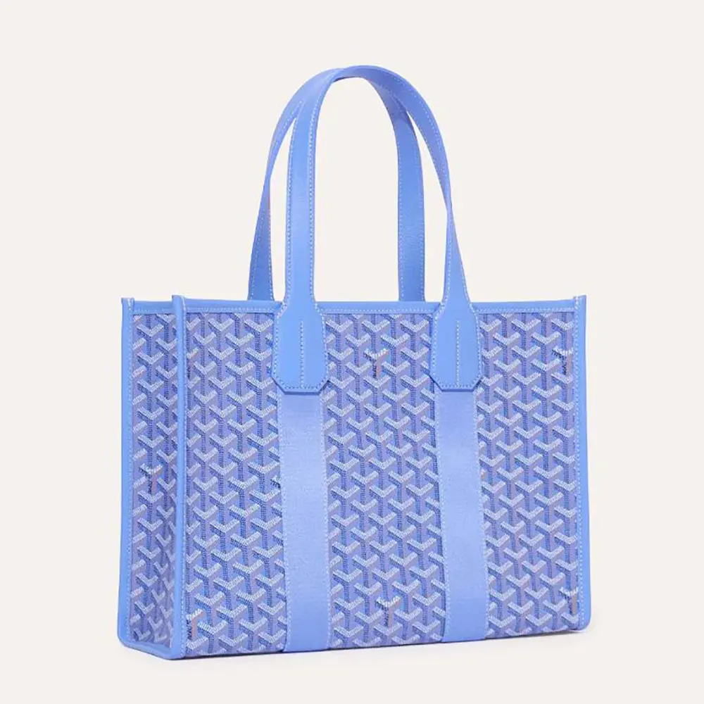 Front view of Goyard Women Villette Tote Tag PM-Blue showing signature canvas