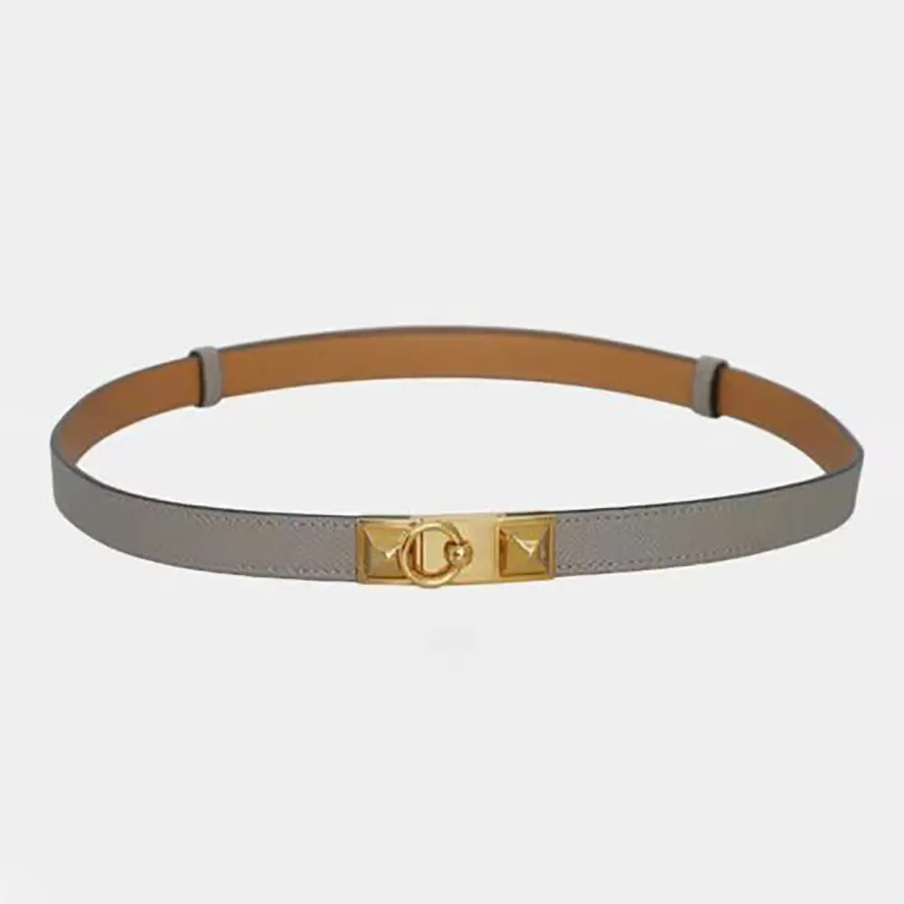 Front view of Hermes Unisex Collier De Chain Bellt in gray leather