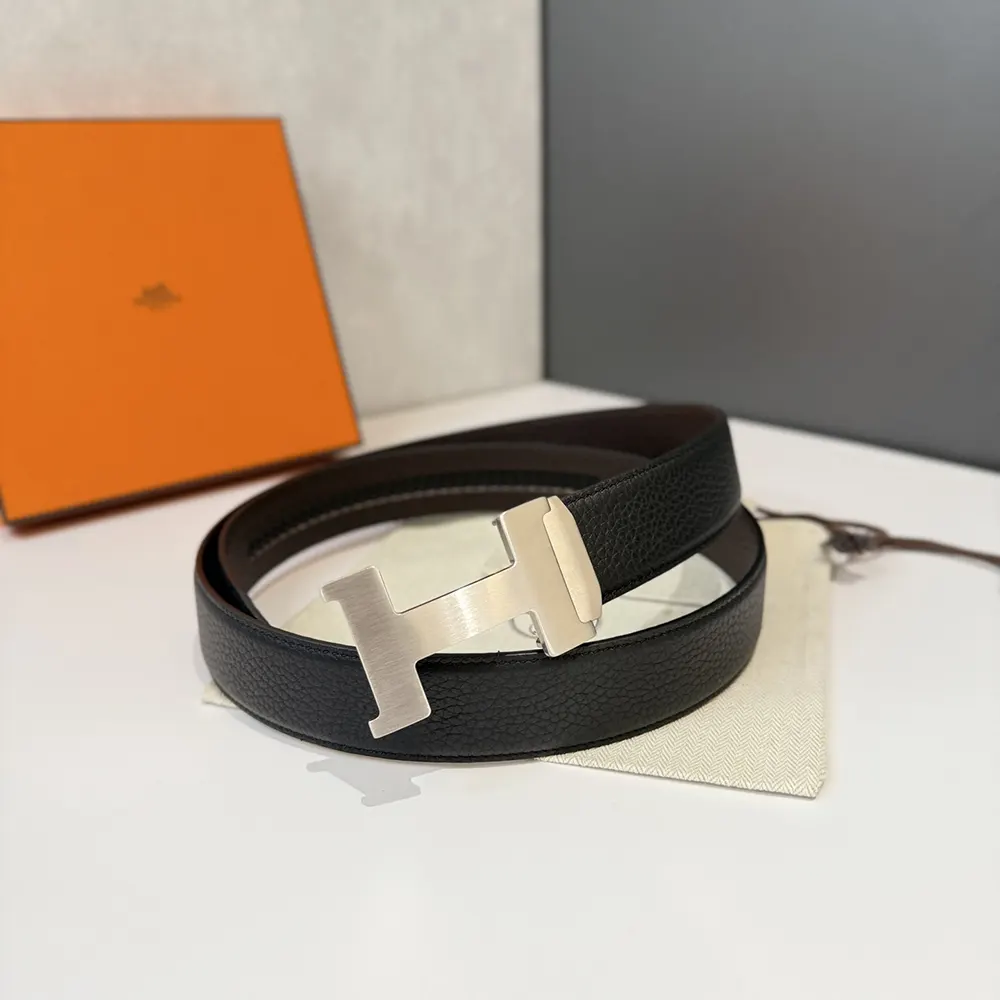 Hermes Unisex H Belt Buckle & Reversible Leather Strap 32 mm-Black/Silver - image 5