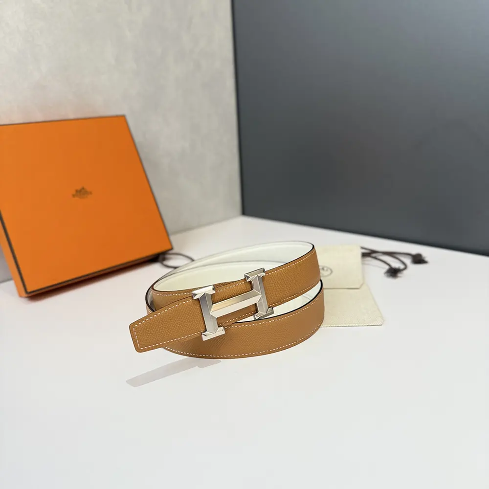 Hermes Unisex H Belt Buckle & Reversible Leather Strap 32 mm-White/Brown - image 4