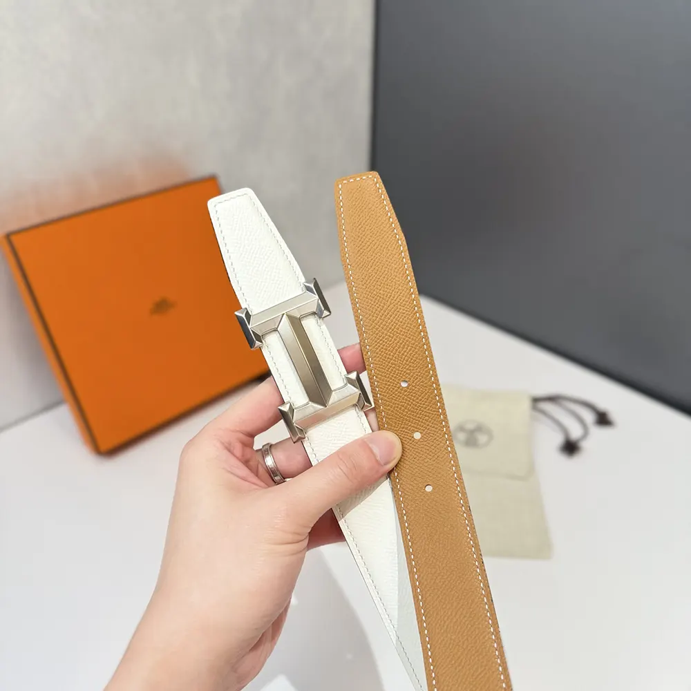 Hermes Unisex H Belt Buckle & Reversible Leather Strap 32 mm-White/Brown - image 6