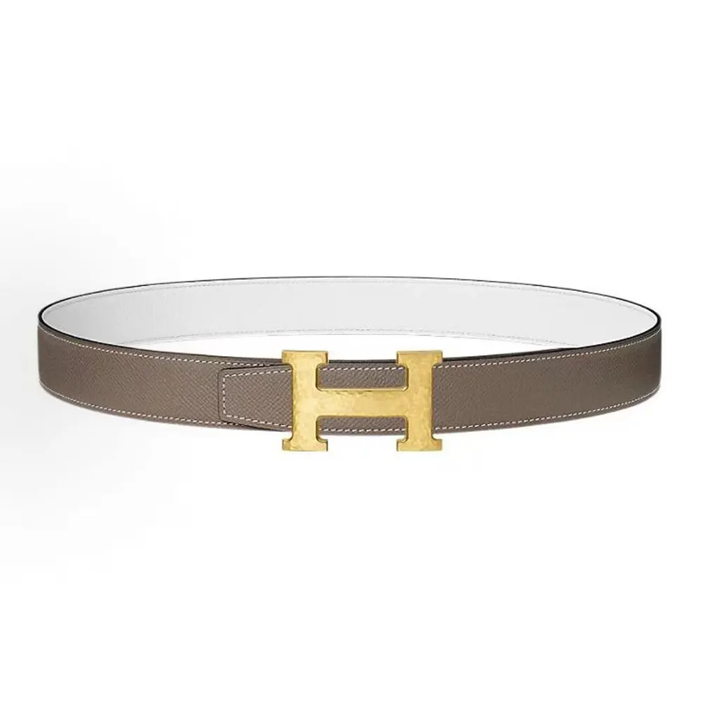 Hermes Unisex H Belt Buckle & Reversible Leather Strap 32 mm-White/Gray