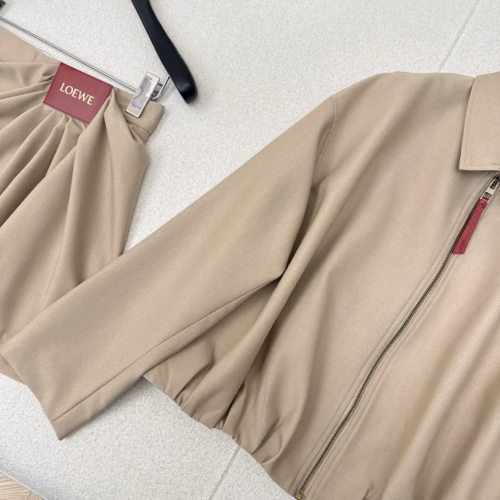 Loewe Women Draped Jacket in Cotton and Silk-Khaki Brown - image 8