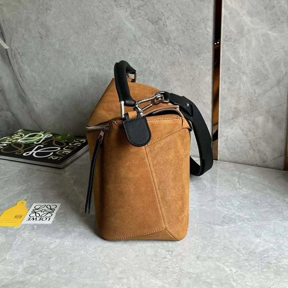 Loewe Unisex Puzzle Bag in Suede Calfskin-Brown - image 4