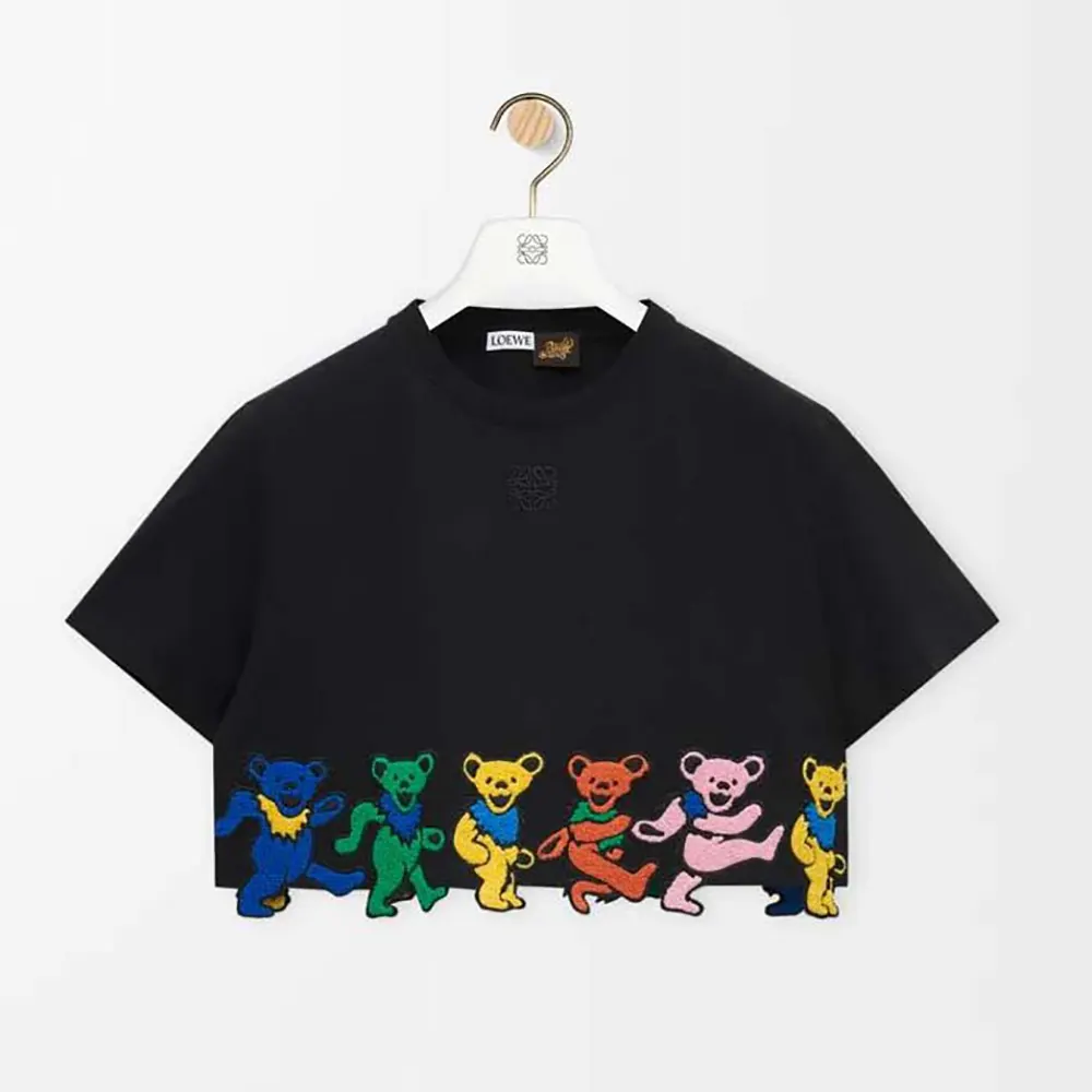 Front view of Loewe Women Cropped T-shirt in Cotton-Black on hanger