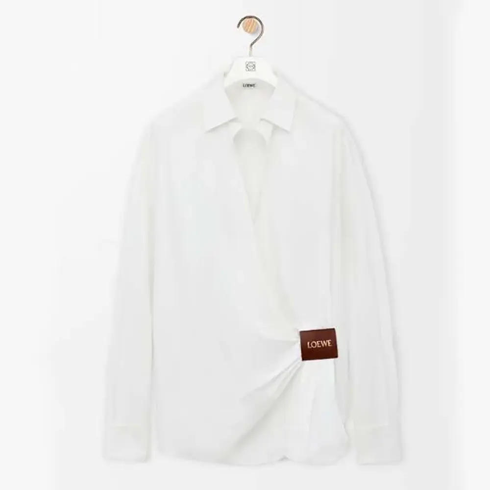 Front view of Loewe Women Draped Shirt in Cotton-White with signature draping