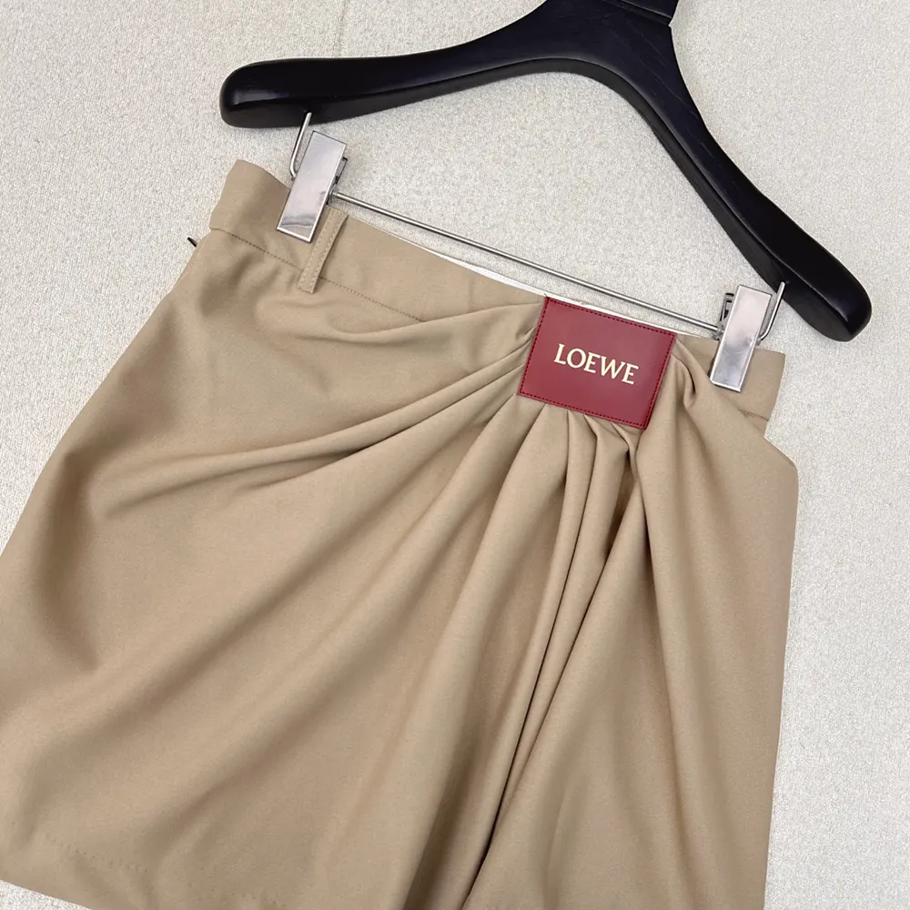 Loewe Women Draped Skirt in Cotton and Silk-Khaki Brown - image 5