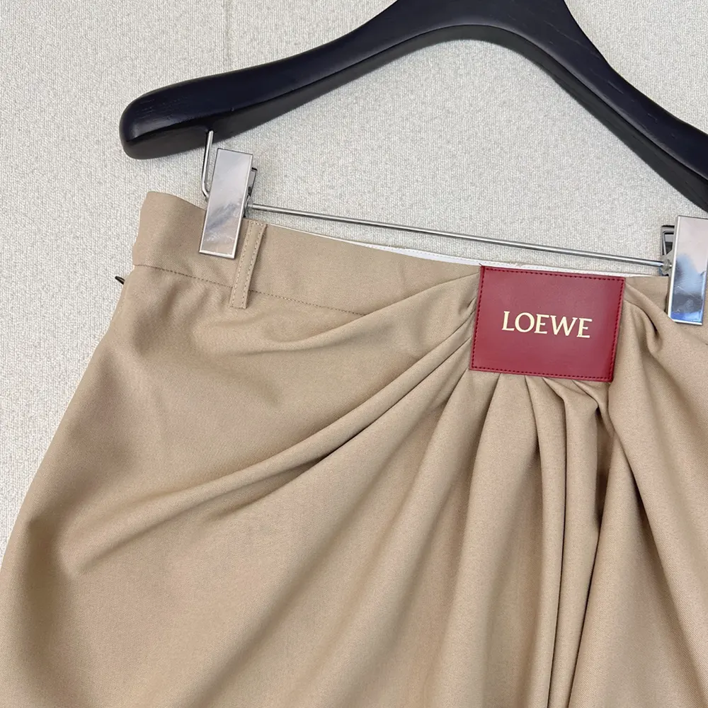Loewe Women Draped Skirt in Cotton and Silk-Khaki Brown - image 4