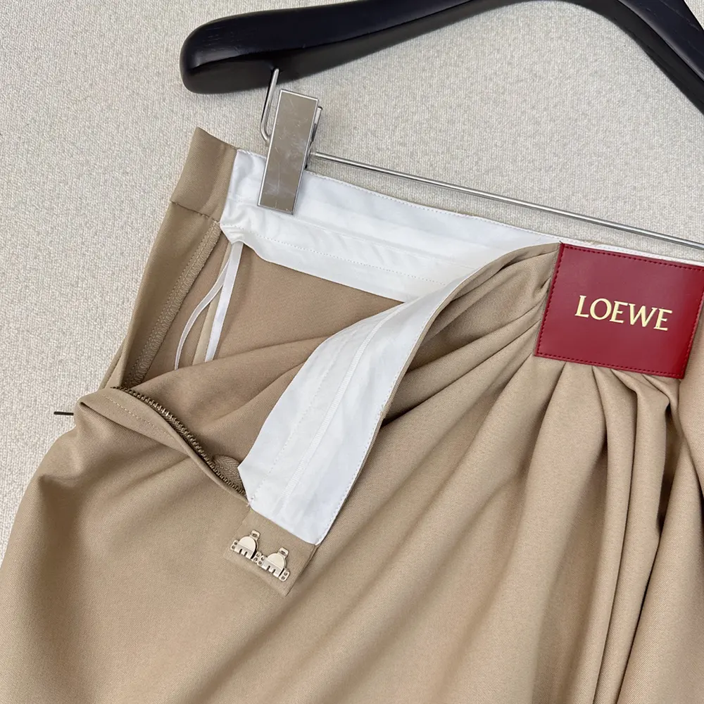 Loewe Women Draped Skirt in Cotton and Silk-Khaki Brown - image 7