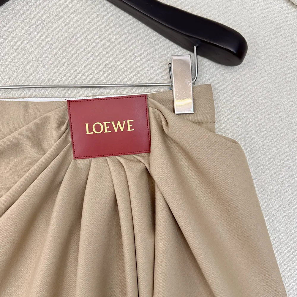 Loewe Women Draped Skirt in Cotton and Silk-Khaki Brown - image 6