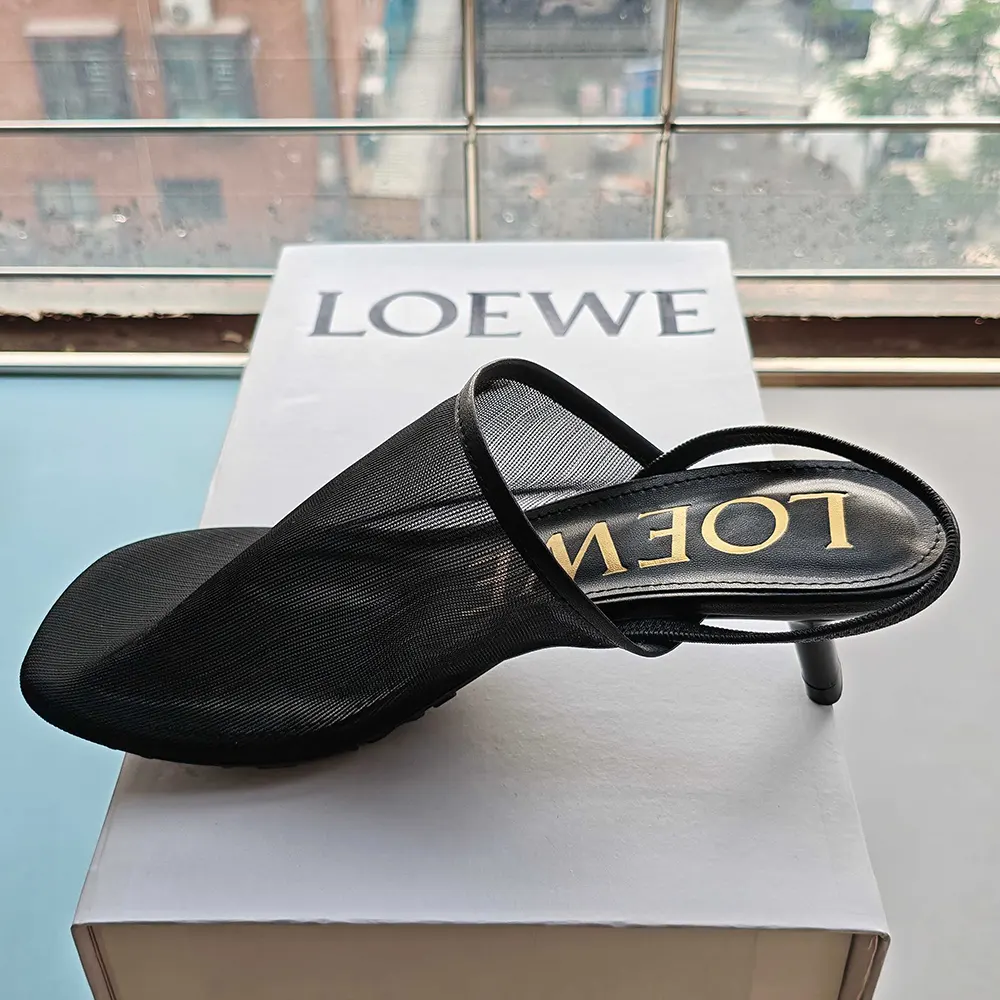 Loewe Women Petal Slingback Heel Sandal in Mesh-Black - image 7