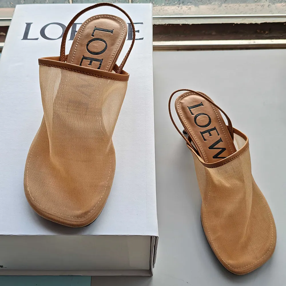Loewe Women Petal Slingback Heel Sandal in Mesh-Tan - image 5