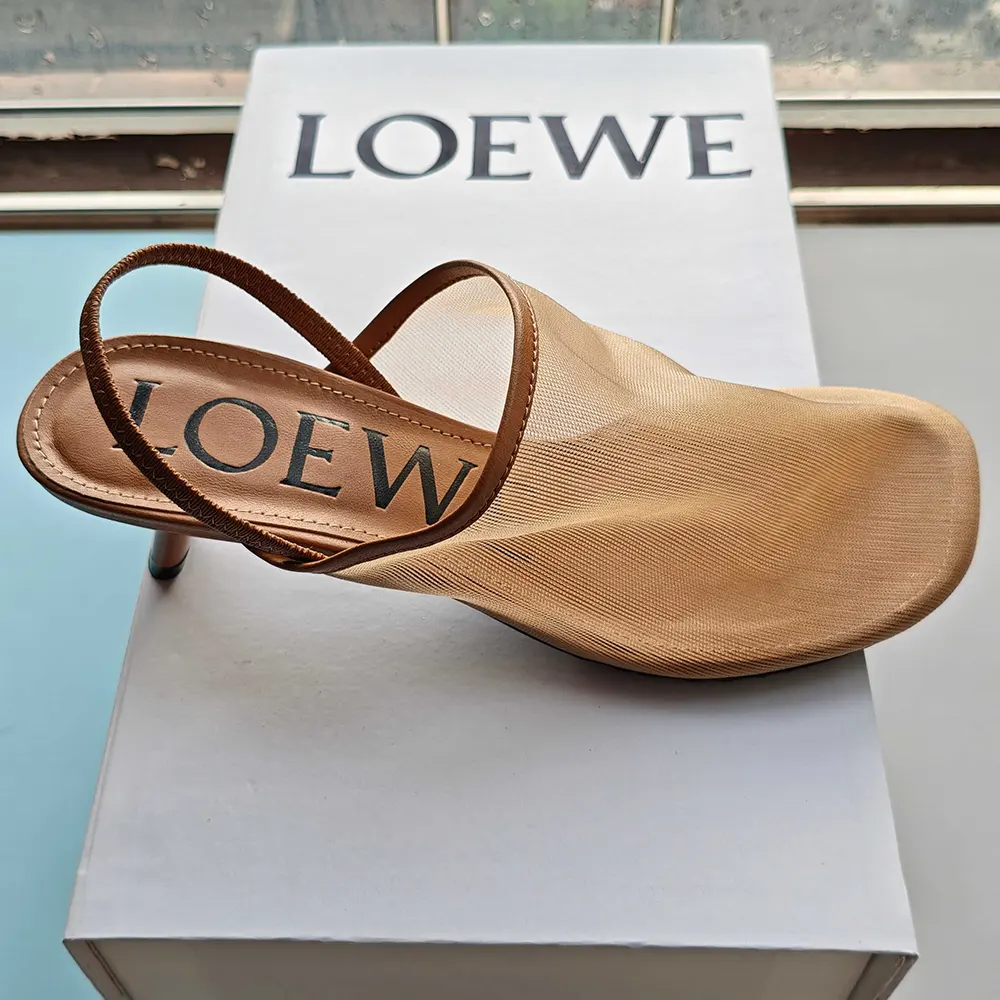 Loewe Women Petal Slingback Heel Sandal in Mesh-Tan - image 7