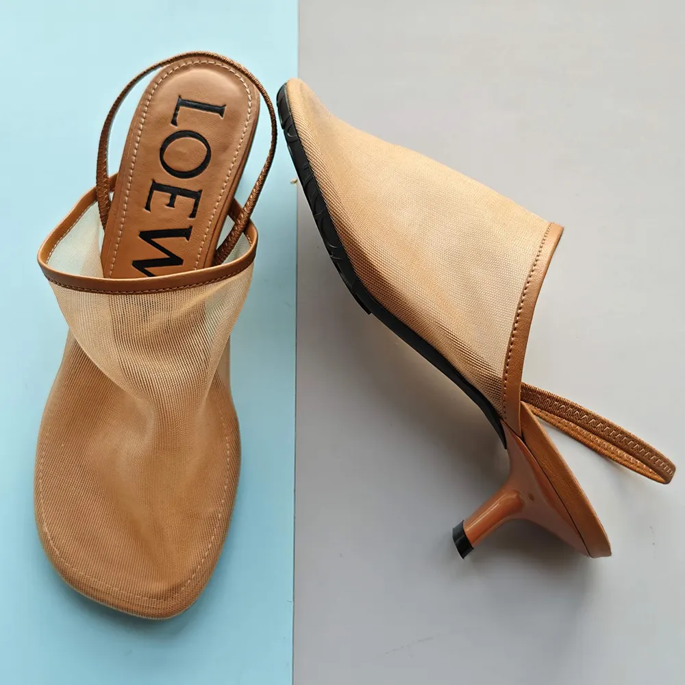 Loewe Women Petal Slingback Heel Sandal in Mesh-Tan - image 6