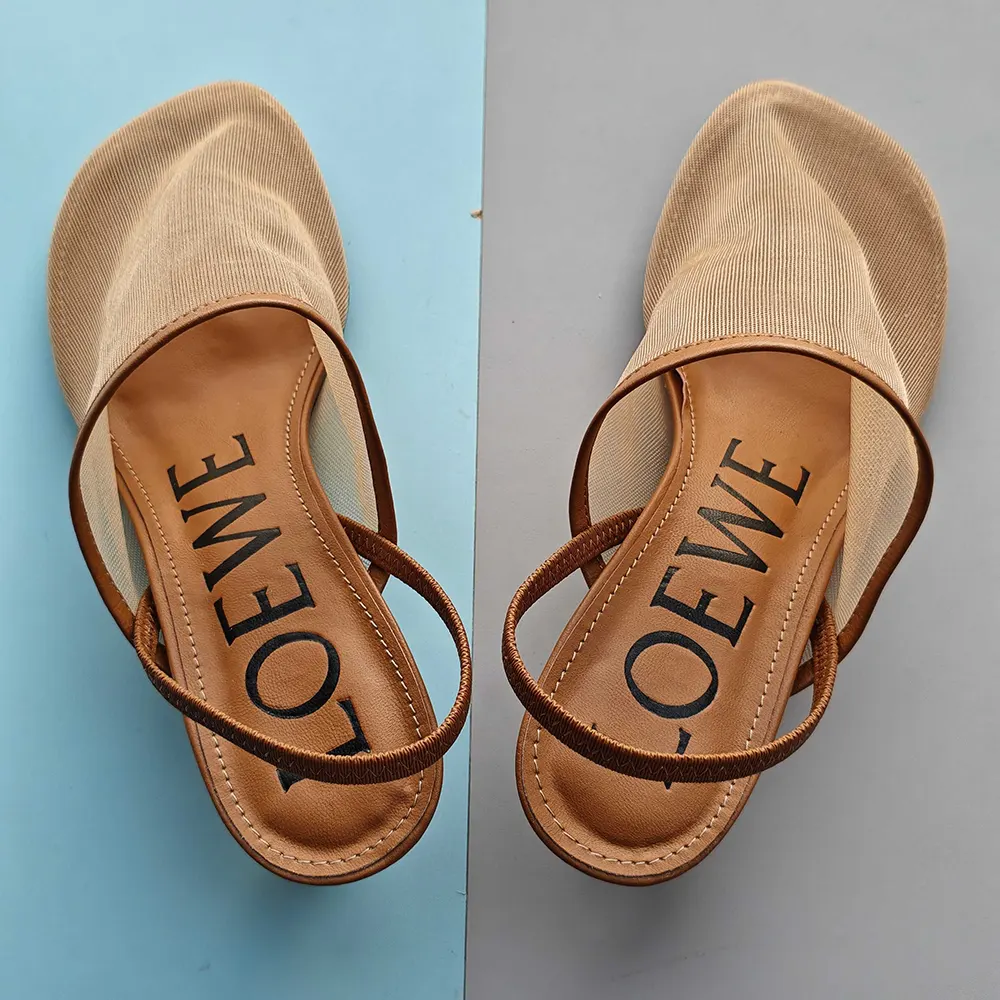 Loewe Women Petal Slingback Heel Sandal in Mesh-Tan - image 4