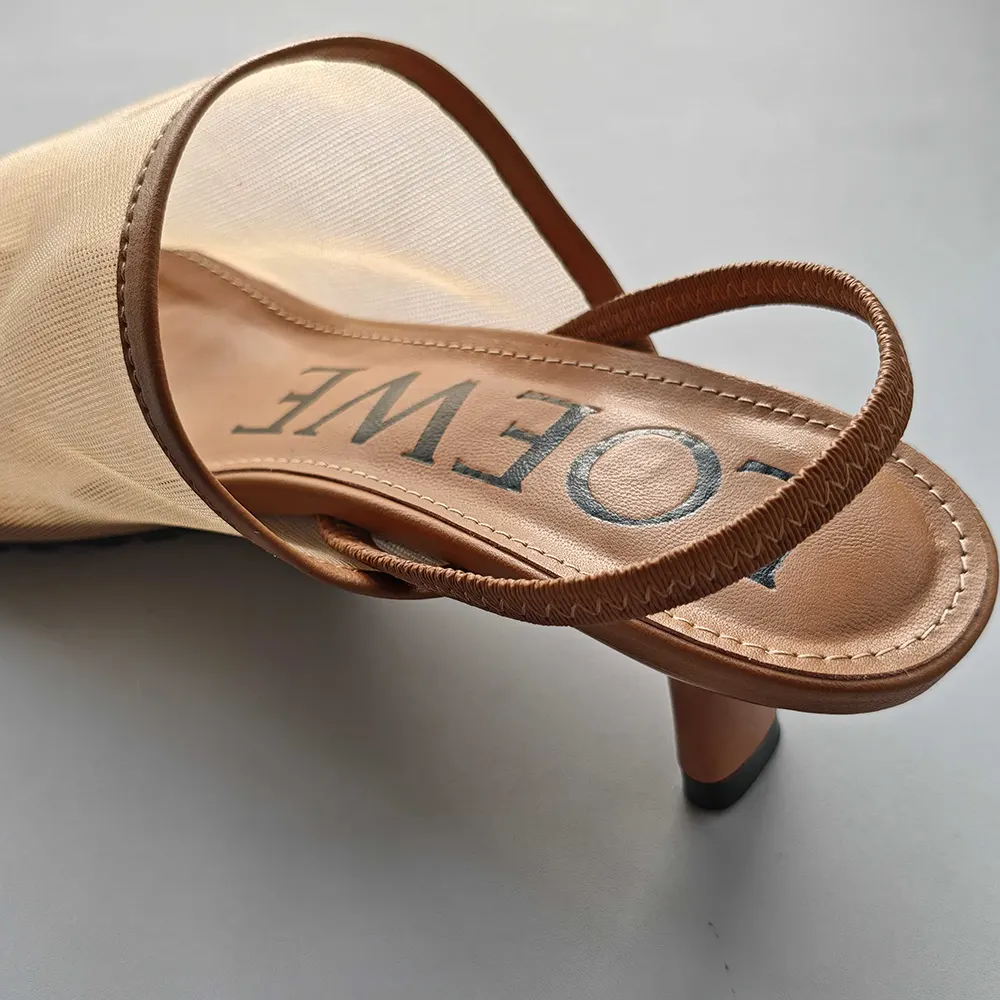Loewe Women Petal Slingback Heel Sandal in Mesh-Tan - image 8