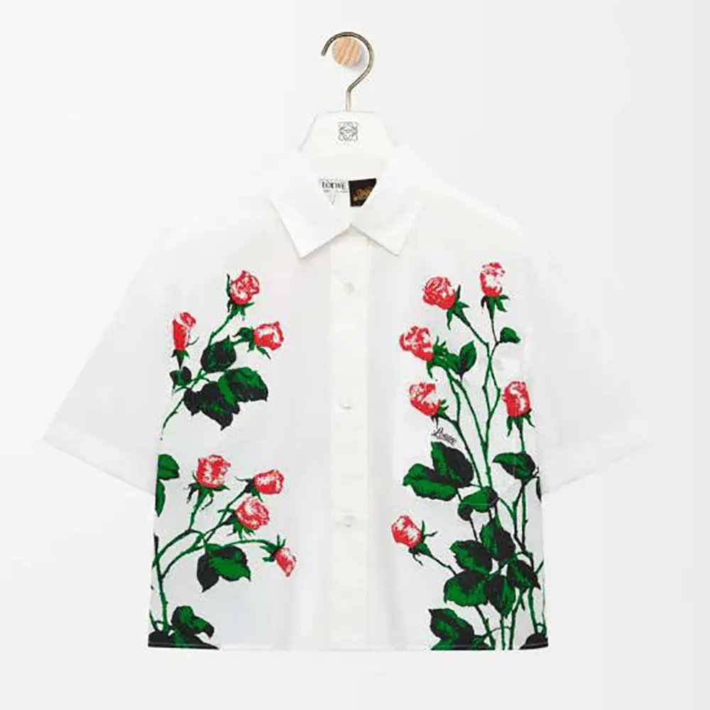 Front view of Loewe Women Short Sleeve Shirt in Cotton-White
