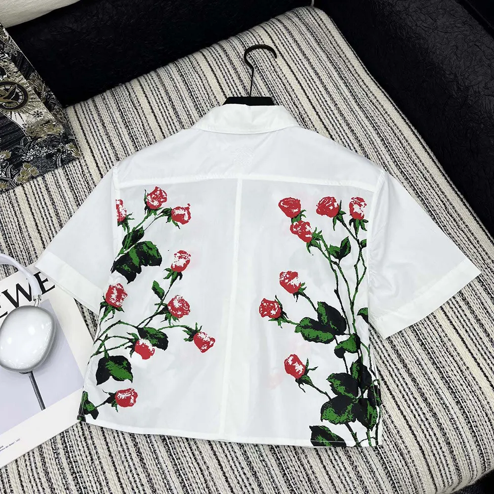 Side angle showing Loewe Women Short Sleeve Shirt relaxed fit