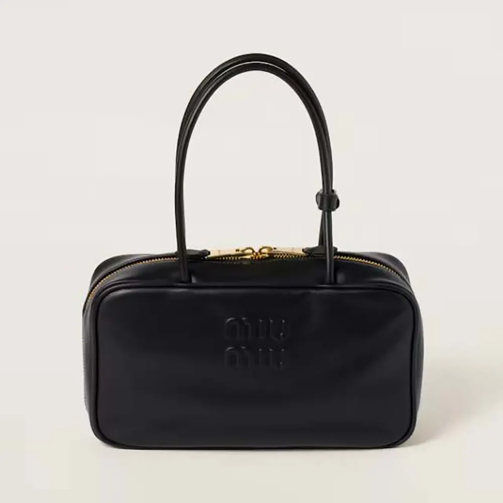 Front view of Miu Miu Women Beau Leather Top-handle Bag-Black