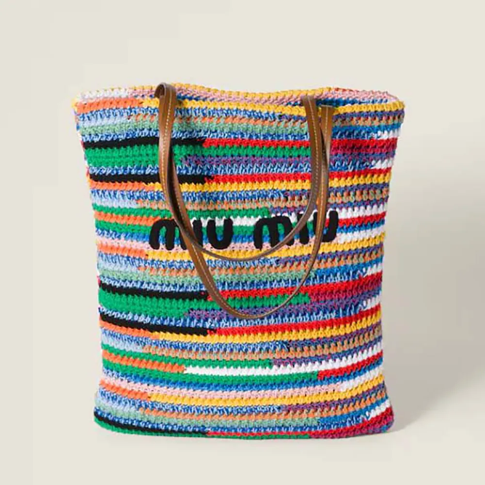 Front view of Miu Miu Women Crochet Tote Bag in green
