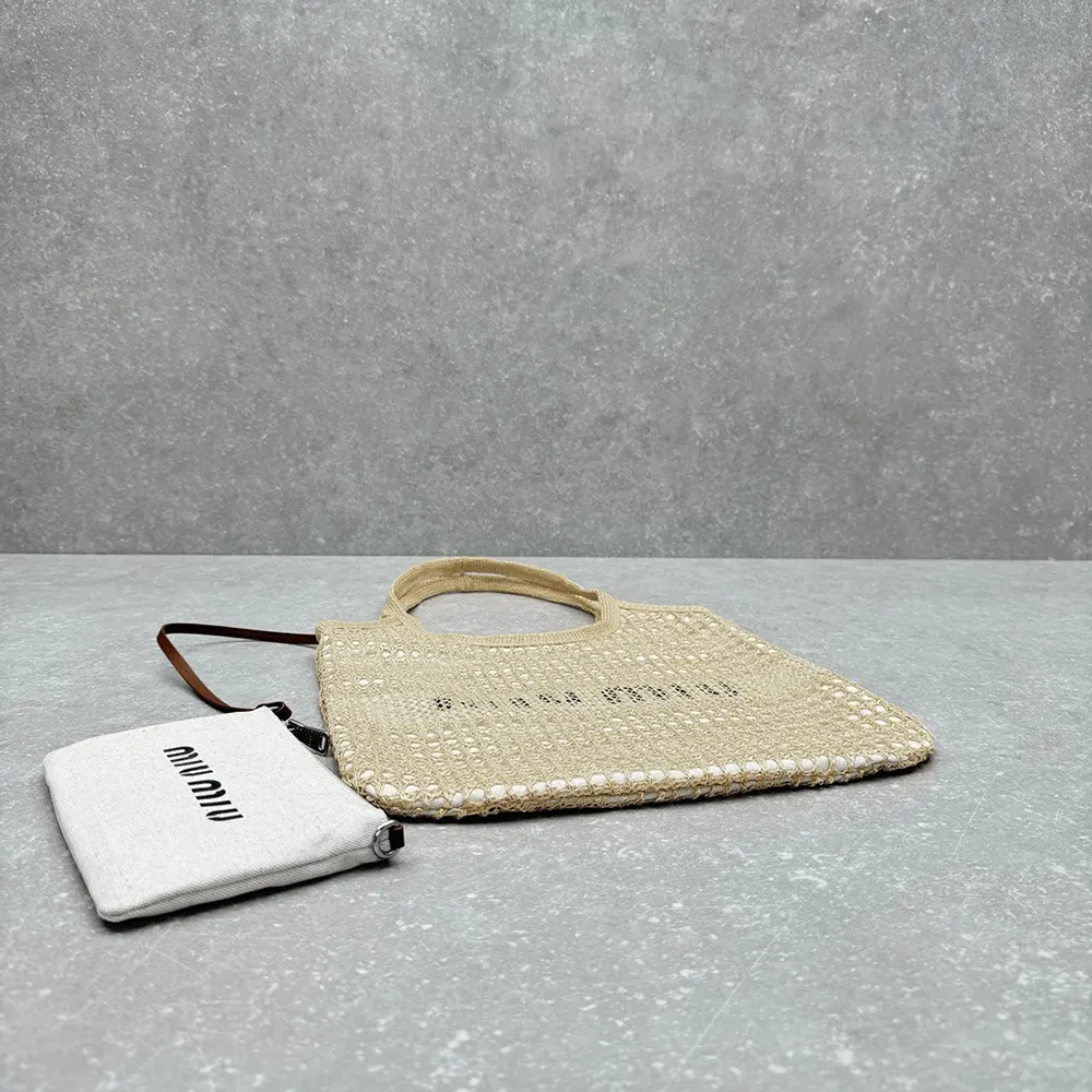 Miu Miu Women IVY Raffia-Effect and Linen Bag - image 5