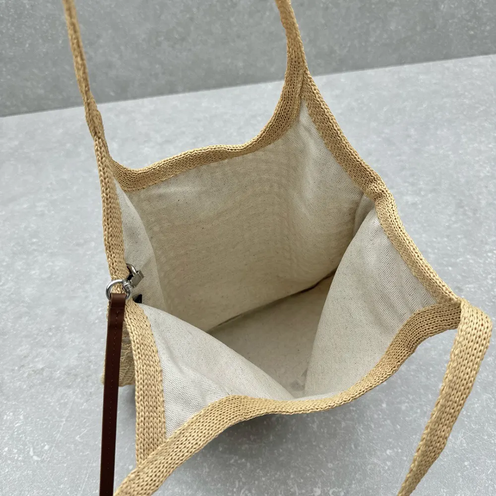 Miu Miu Women IVY Raffia-Effect and Linen Bag - image 9