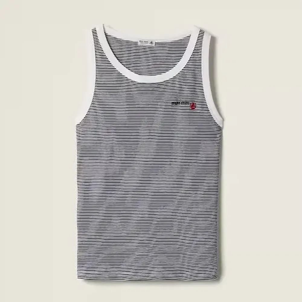 Front view of Miu Miu Women Petit Bateau X Miu Miu Ribbed Jersey Top in black