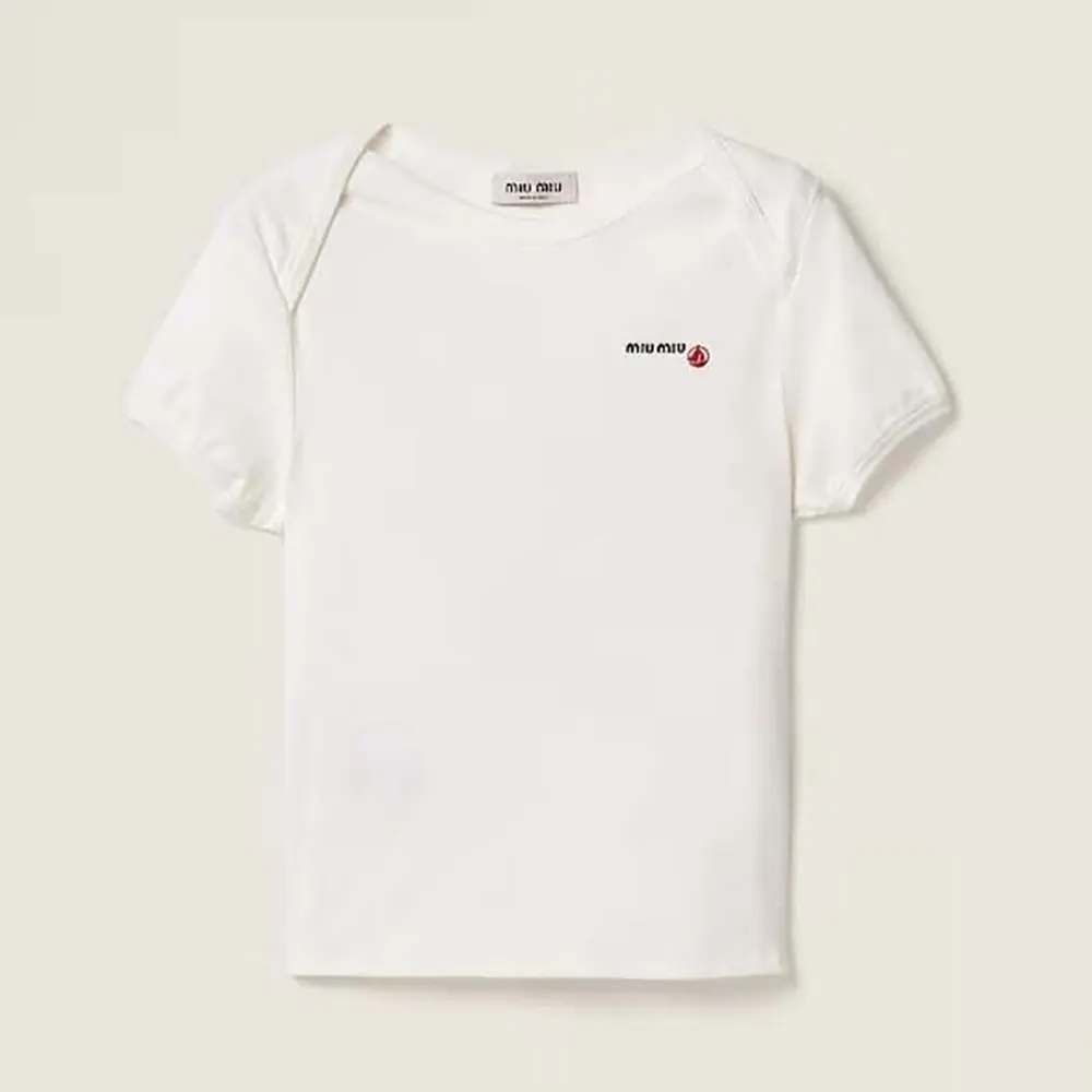 Front view of Miu Miu Women Petit Bateau X Miu Miu T-shirt in white