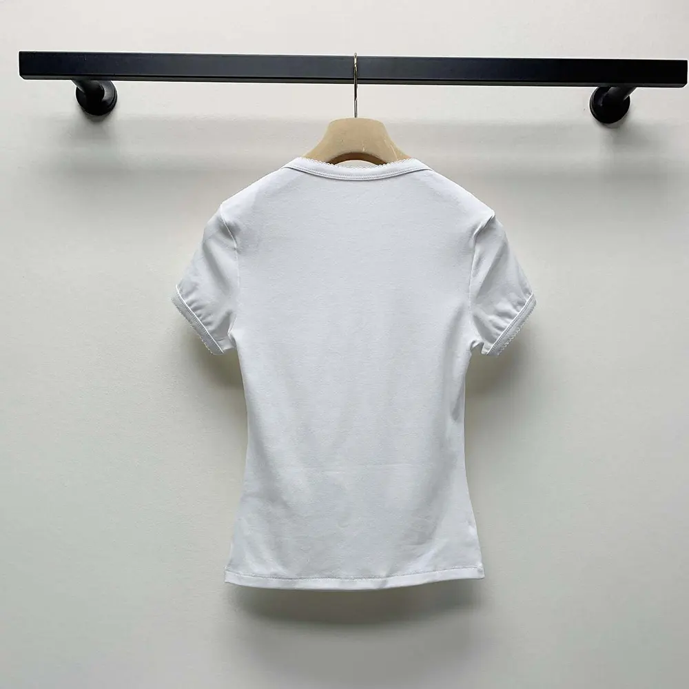 Side angle showing stretch jersey texture on Miu Miu Women Petit Bateau X Miu Miu T-shirt