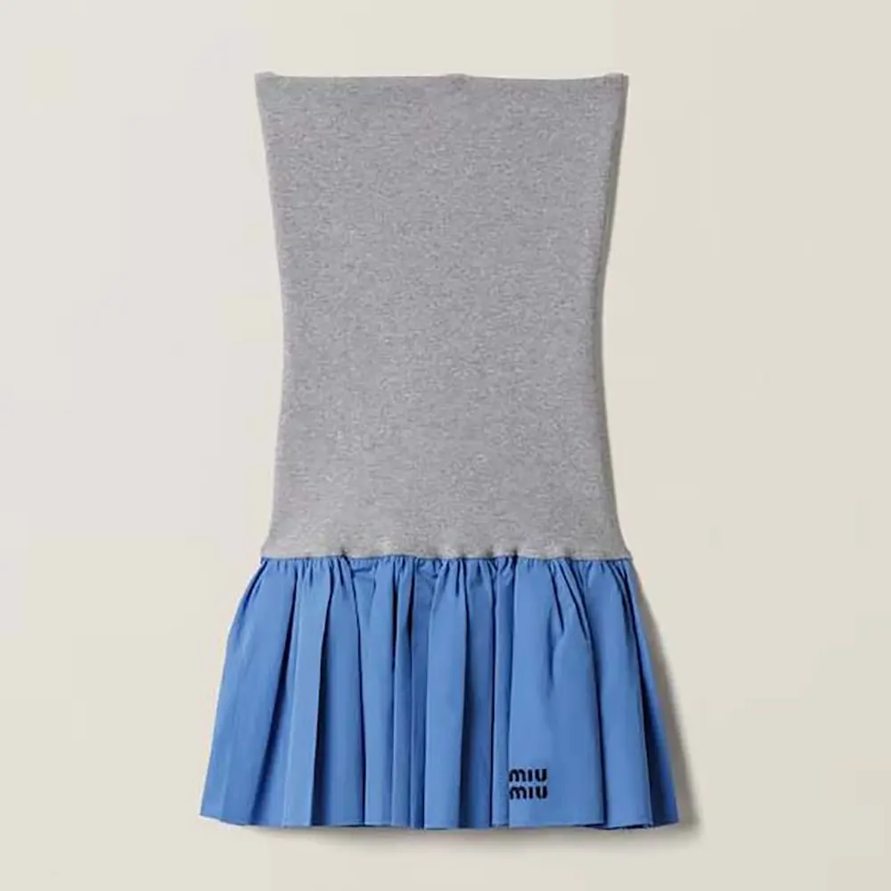 Front view of Miu Miu Women Poplin and Jersey Miniskirt-Blue