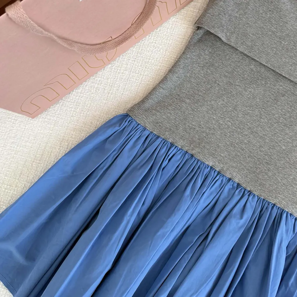 Miu Miu Women Poplin and Jersey Miniskirt-Blue - image 4