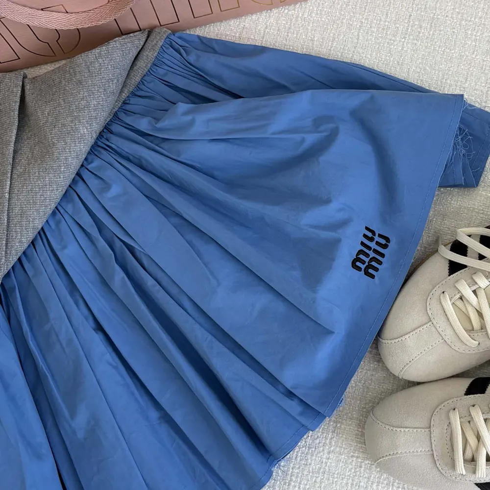 Miu Miu Women Poplin and Jersey Miniskirt-Blue - image 9