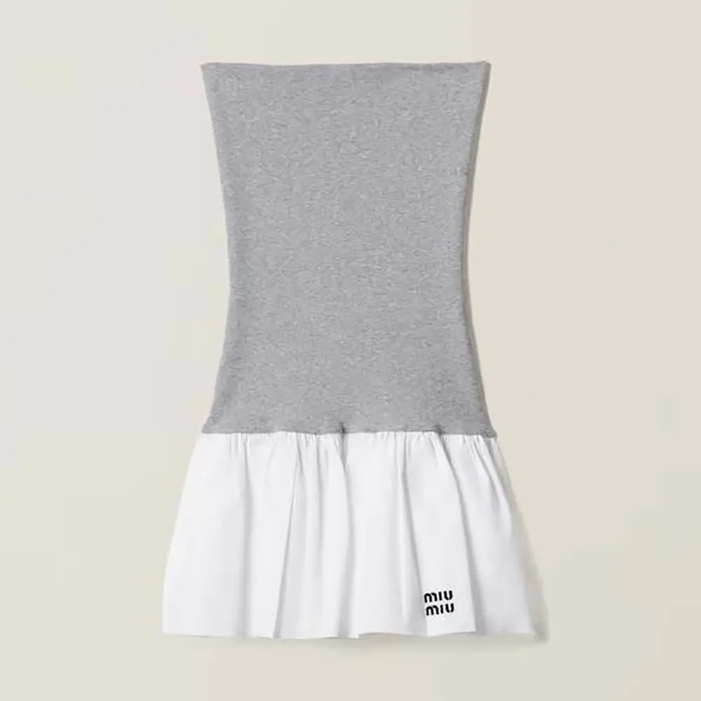 Front view of Miu Miu Women Poplin and Jersey Miniskirt-White showing silhouette