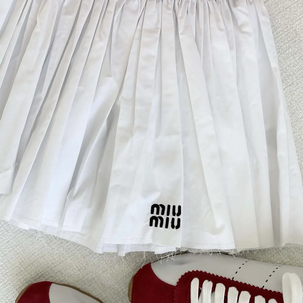 Miu Miu Women Poplin and Jersey Miniskirt-White - image 9