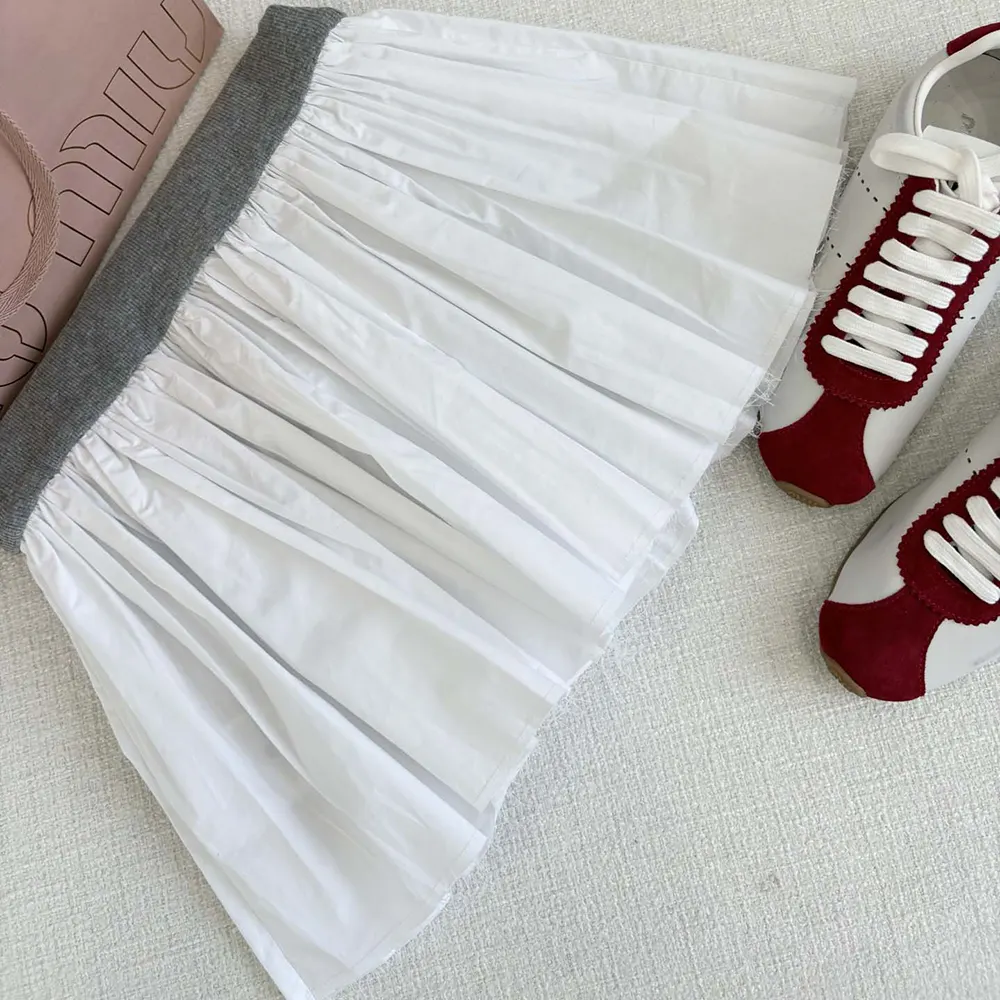 Miu Miu Women Poplin and Jersey Miniskirt-White - image 7