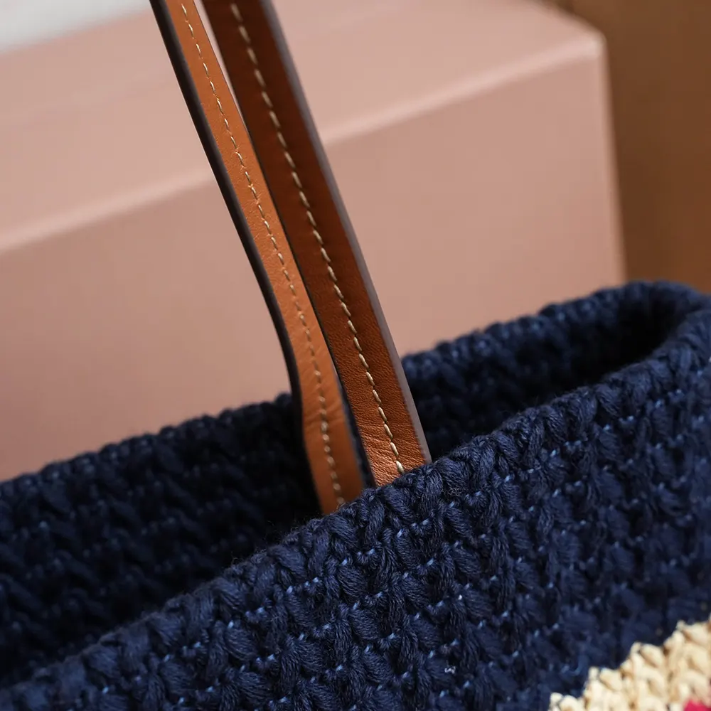 Miu Miu Women Raffia-effect Woven Tote Bag - image 9