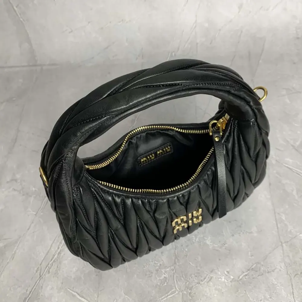Miu Miu Women Wander Matelassé Nappa Leather Hobo Bag-Black - image 5