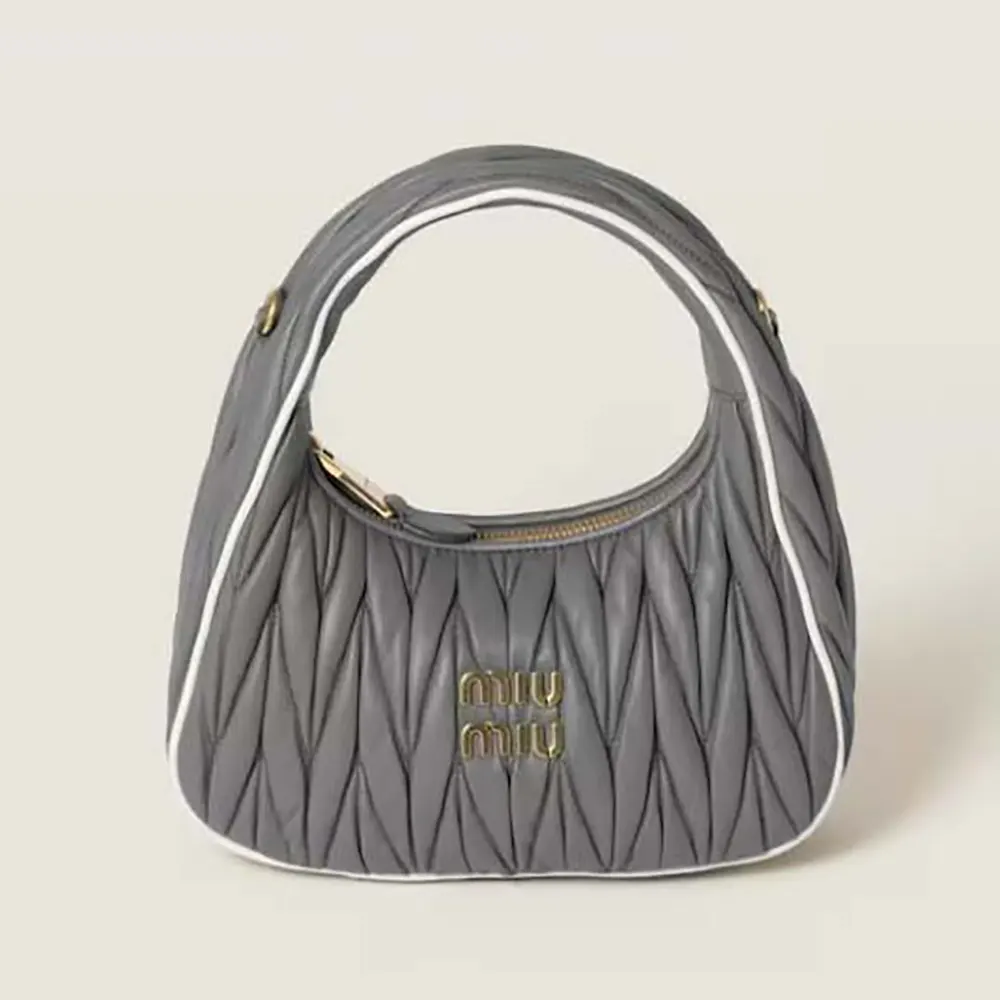 Front view of Miu Miu Women Wander matelassé nappa leather bag-Gray/White