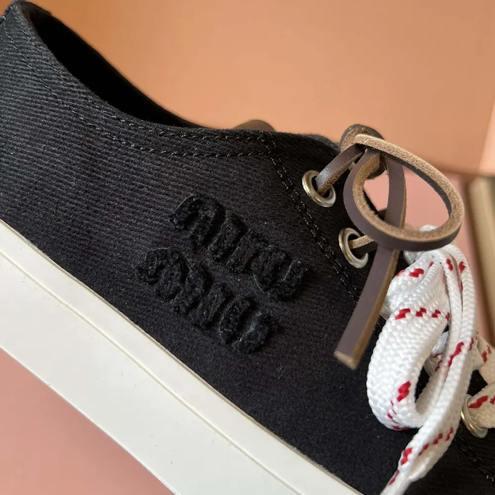 Miu Miu Women Washed Denim Sneakers-Black - image 9