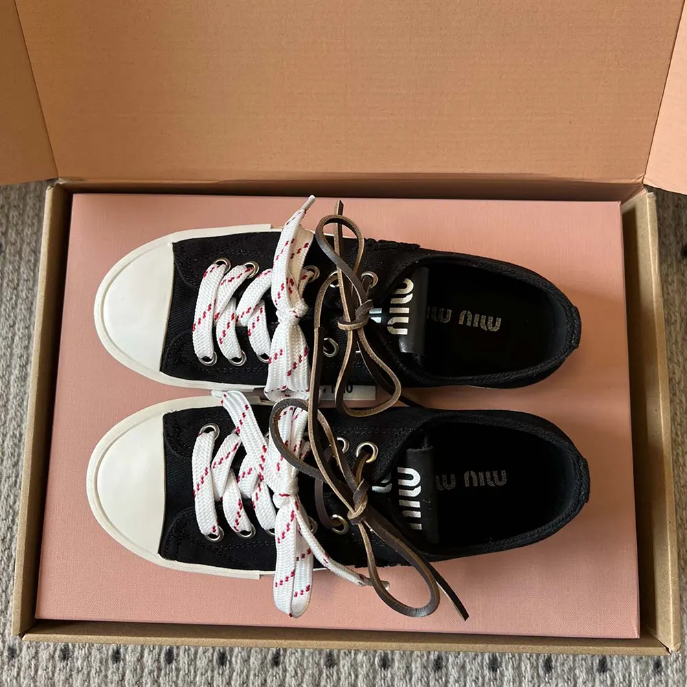Miu Miu Women Washed Denim Sneakers-Black - image 5