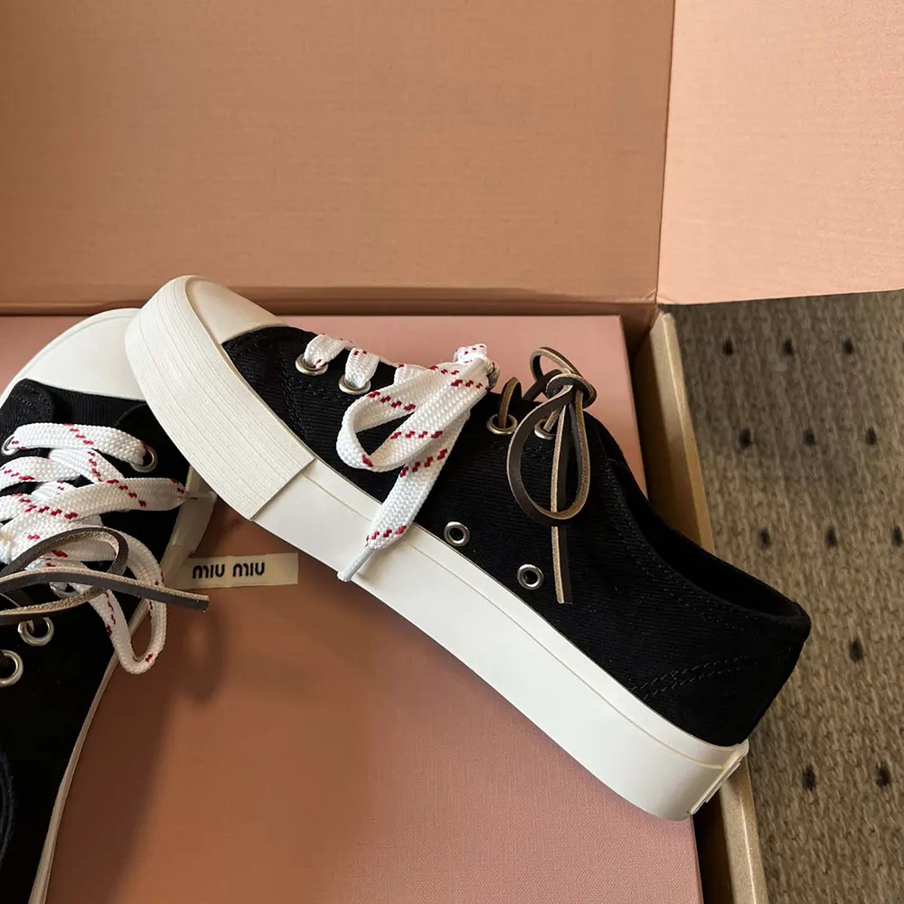 Miu Miu Women Washed Denim Sneakers-Black - image 6