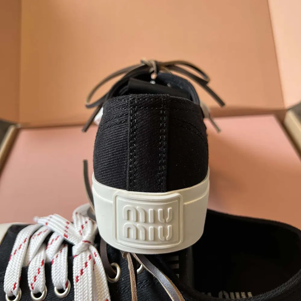 Miu Miu Women Washed Denim Sneakers-Black - image 8