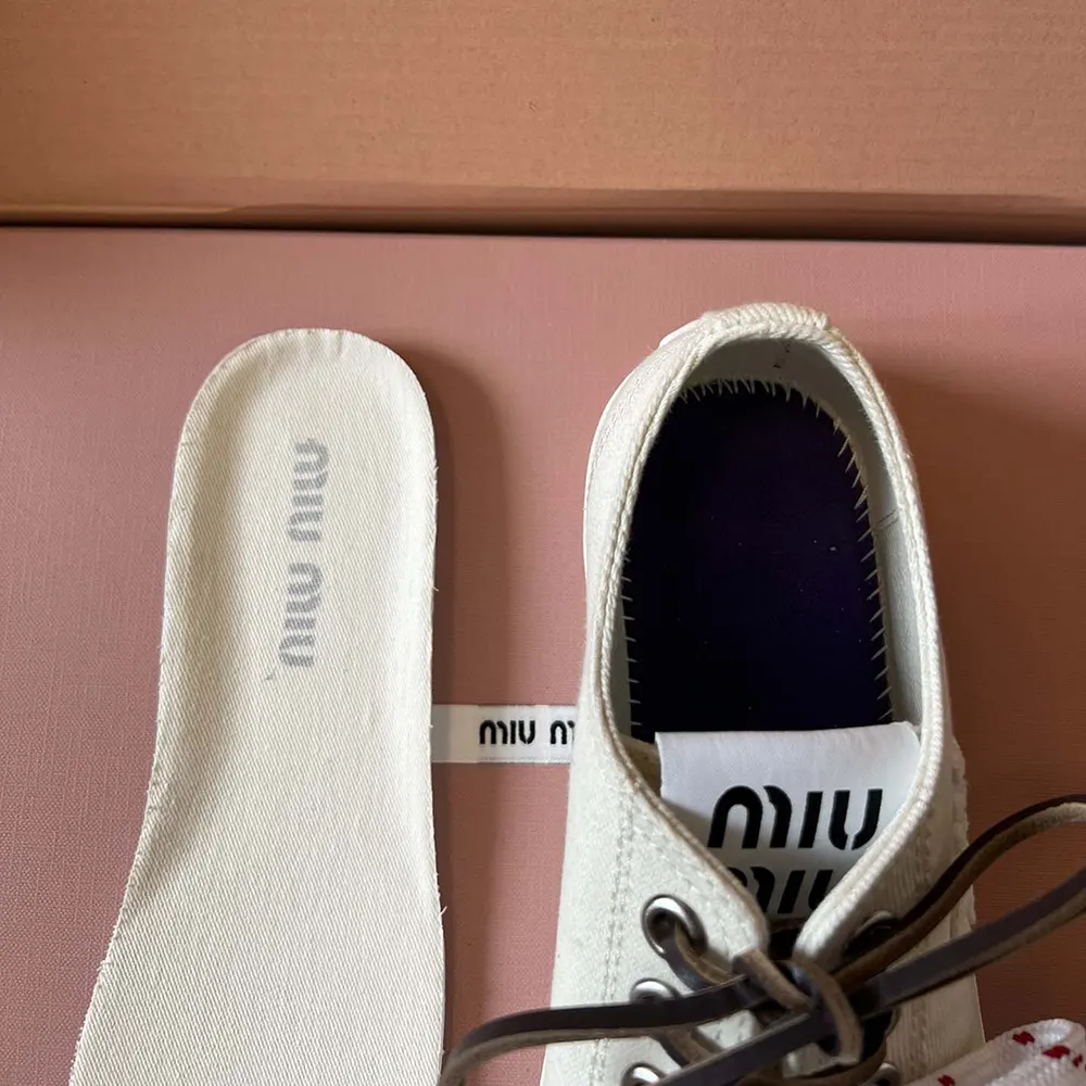 Miu Miu Women Washed Denim Sneakers-White - image 10