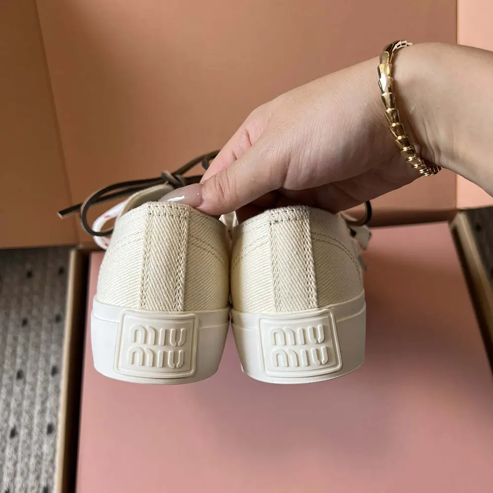 Miu Miu Women Washed Denim Sneakers-White - image 8