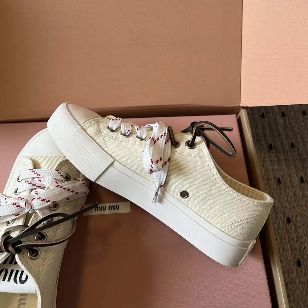 Miu Miu Women Washed Denim Sneakers-White - image 6
