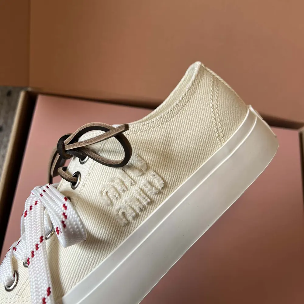 Miu Miu Women Washed Denim Sneakers-White - image 7