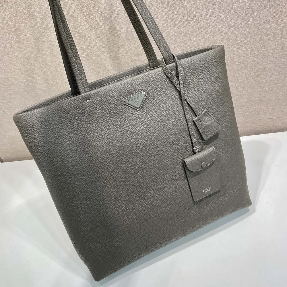 Prada Unisex Leather Tote-Bamboo Gray - image 4