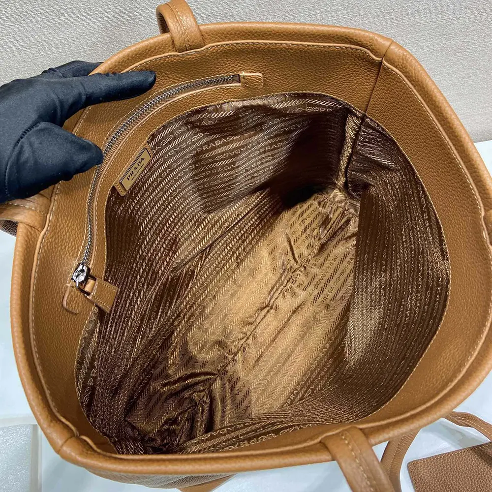 Prada Unisex Leather Tote-Brown - image 9