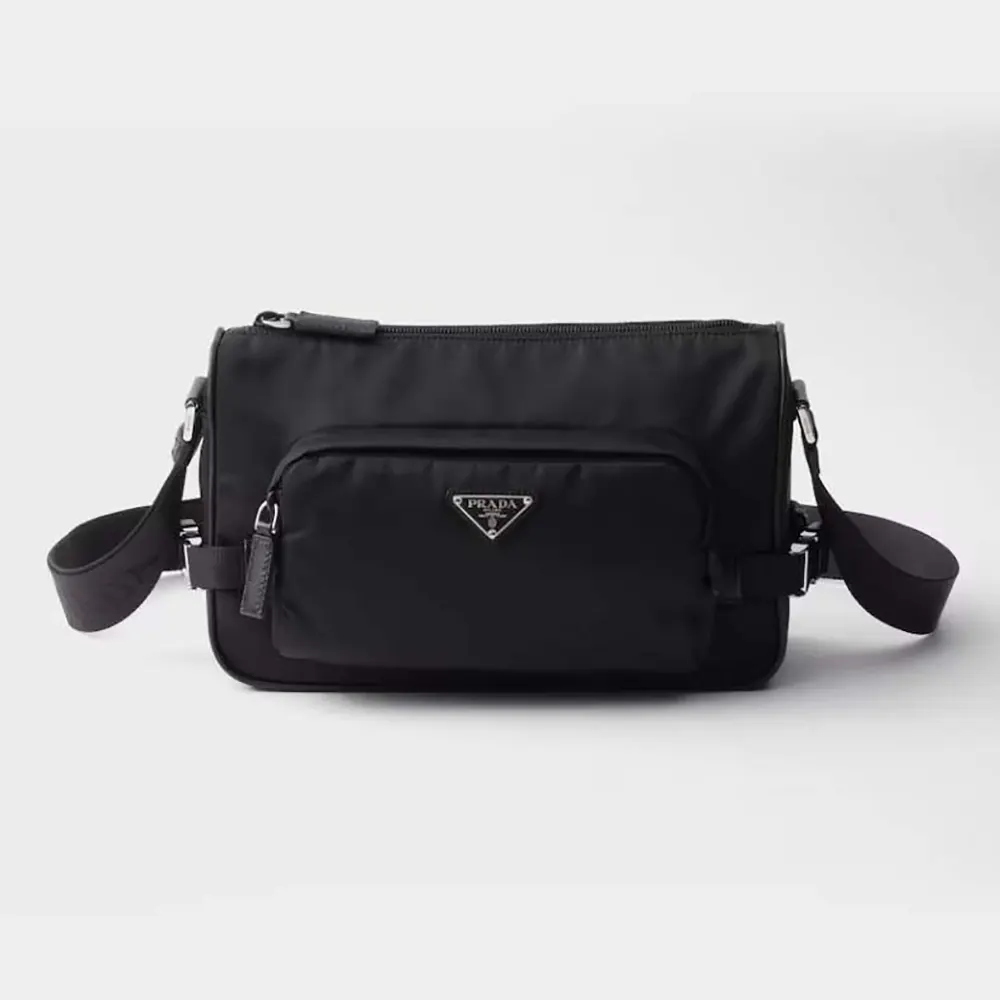 Front view of Prada Unisex Medium Re-Nylon and Saffiano Leather Shoulder Bag in black