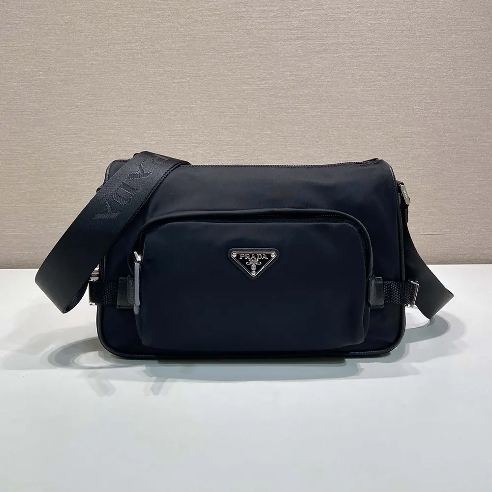 Close-up of saffiano leather and silver hardware on Prada Unisex Medium Shoulder Bag